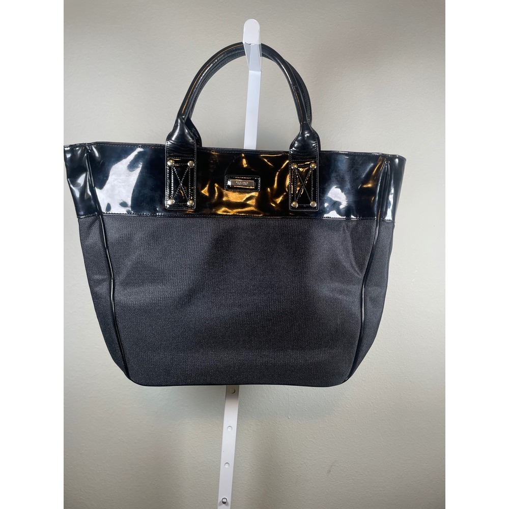 Versace Parfums Tote Bag Womens OS Black Patent Canvas Top Handle
